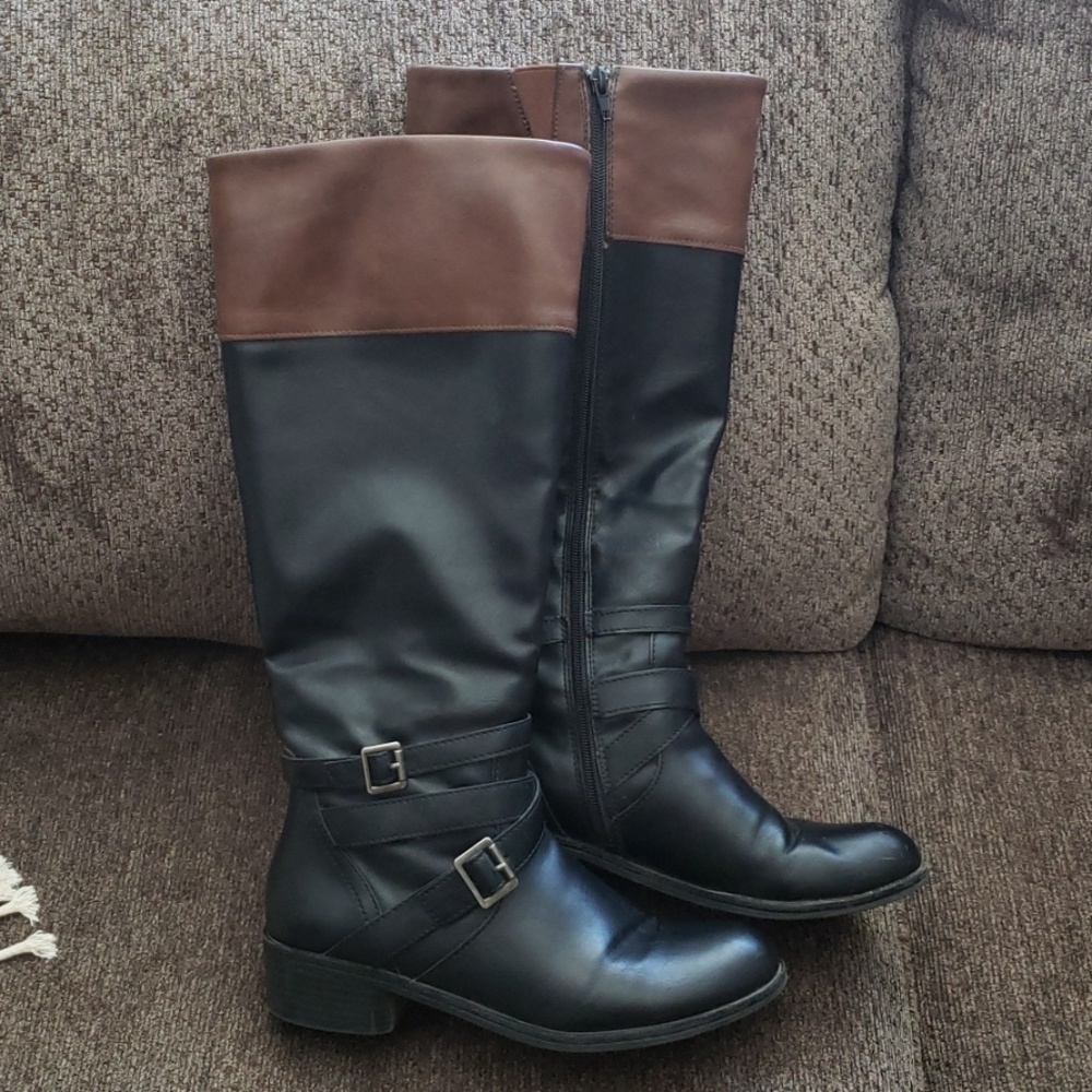Faux Leather Two Tone Womens Riding Boots